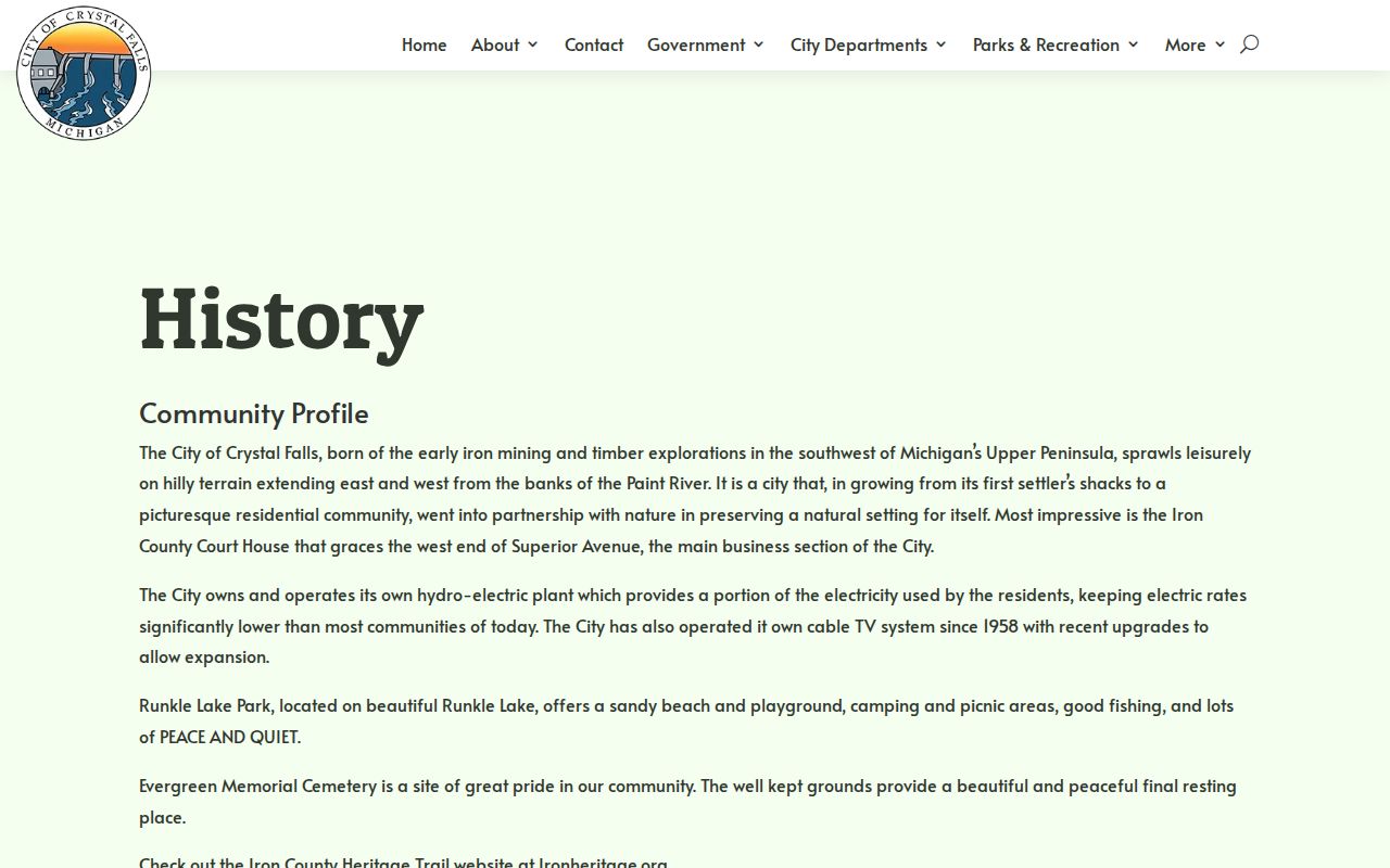 Crystal Falls criminal records and Iron County city history source