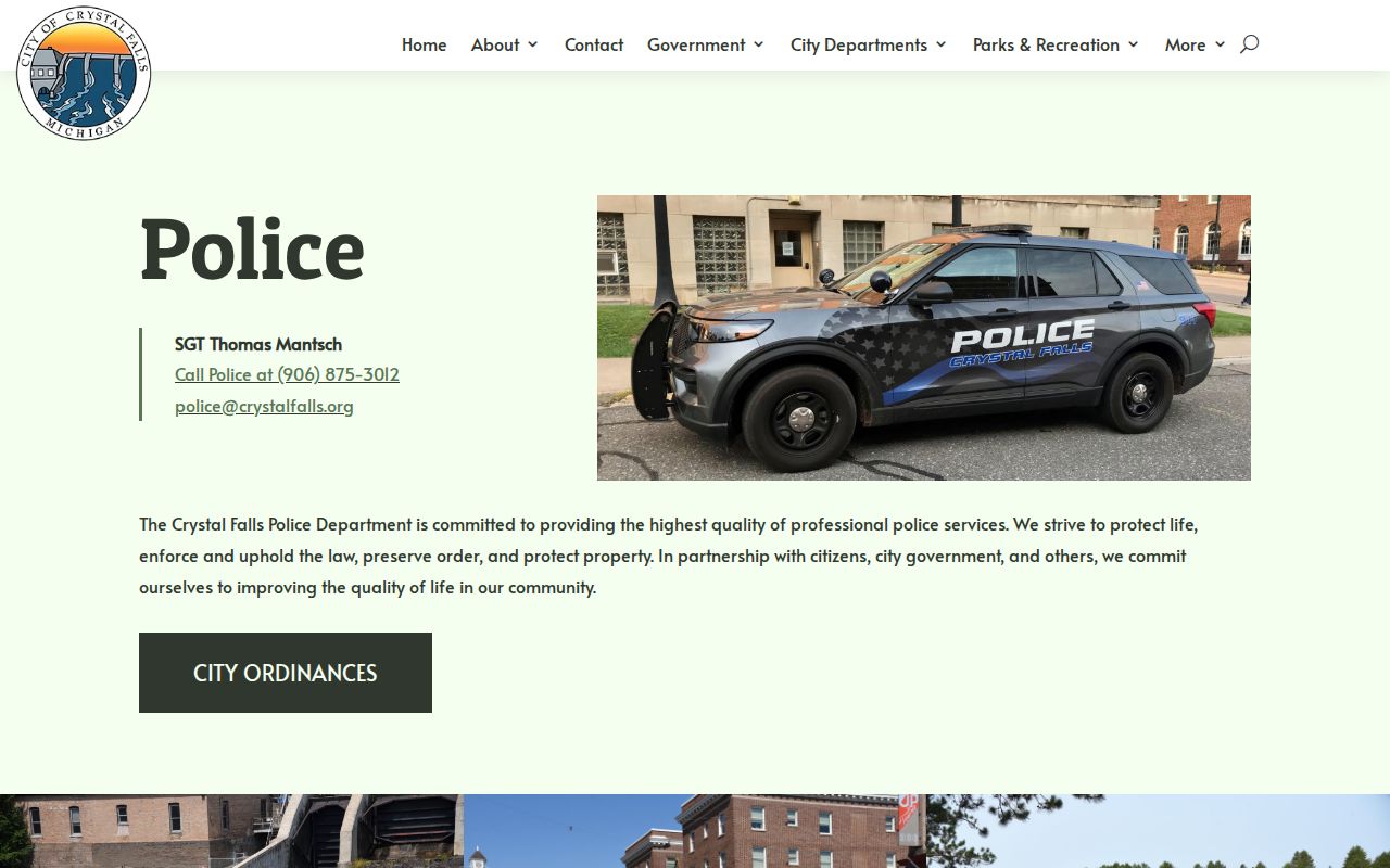 Crystal Falls police criminal records contact page in Iron County