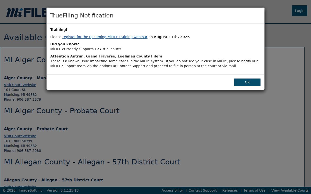 Iron County criminal court cases MiFILE court directory