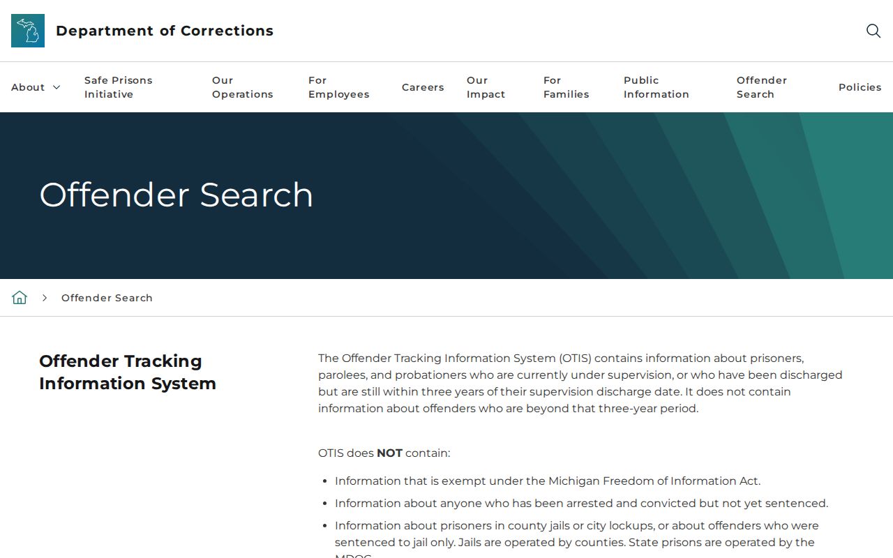 OTIS information explaining limits for Iron River criminal records