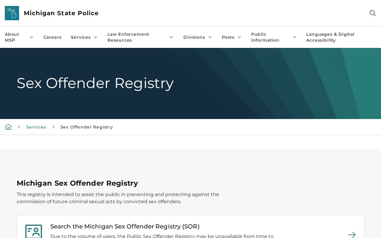 Iron County sex offender search information from Michigan State Police