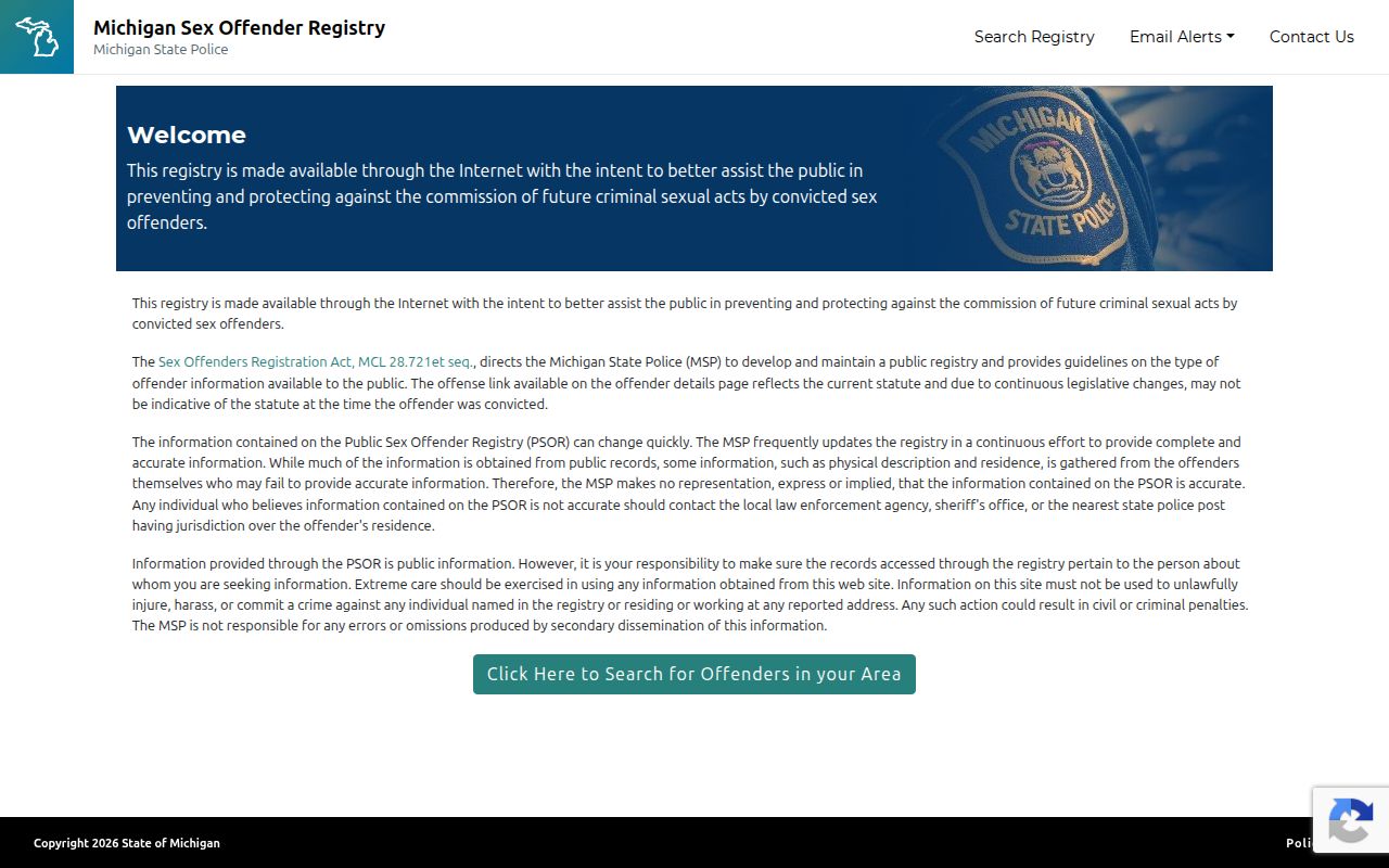Michigan PSOR search screen for Iron County sex offender records