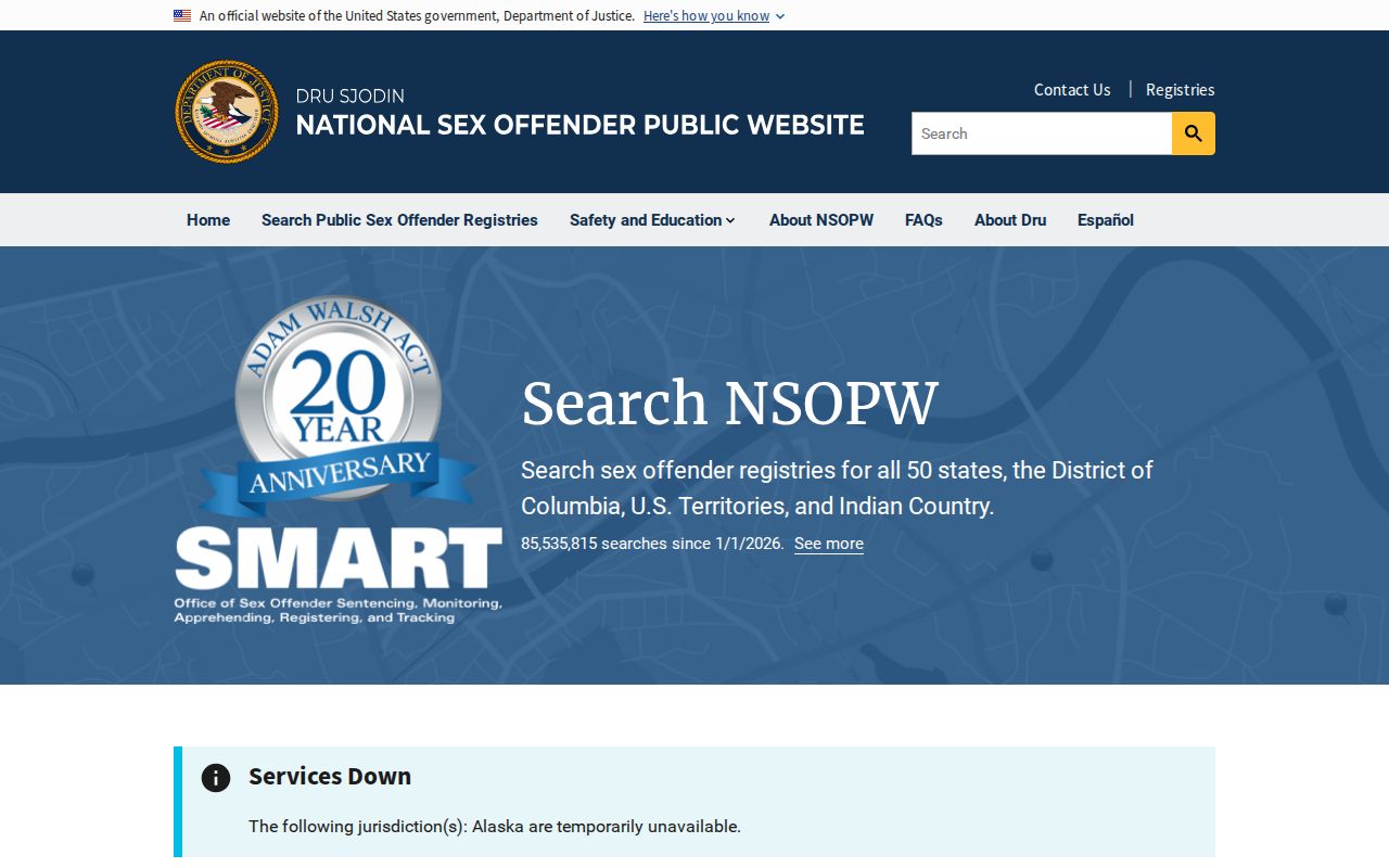 National registry search option for an Iron County sex offender check