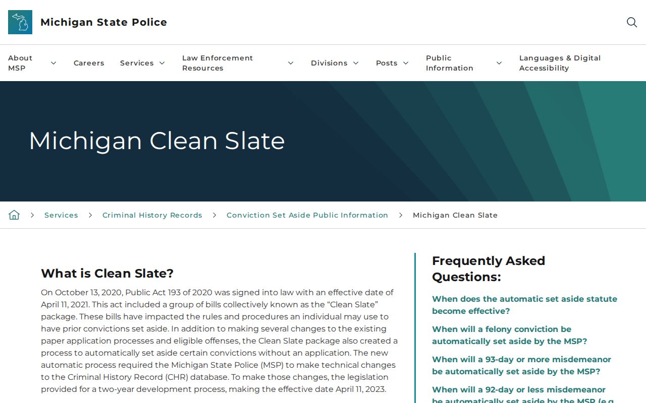 Michigan Clean Slate automatic set-aside information